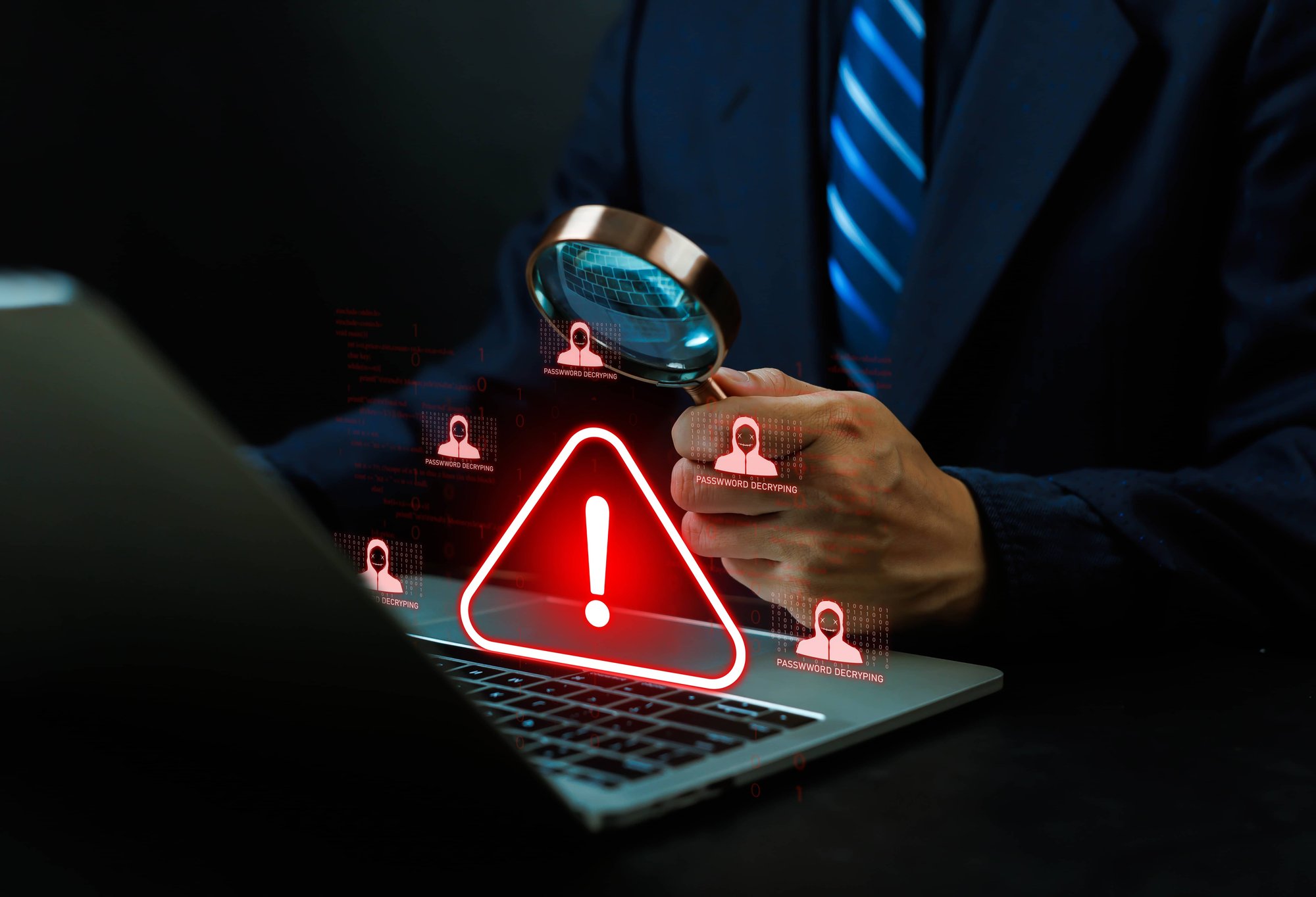 Red cybersecurity warning icon on laptop