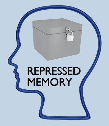 A lockbox inside an outline of a head symbolizing suppressed memories
