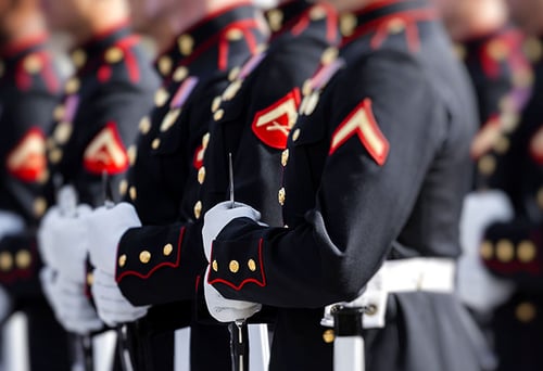 A group of military personnel in uniform standing.